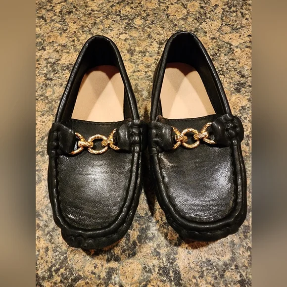 Toddler Black Leather Loafers, Size 27 - Picture 2 of 9
